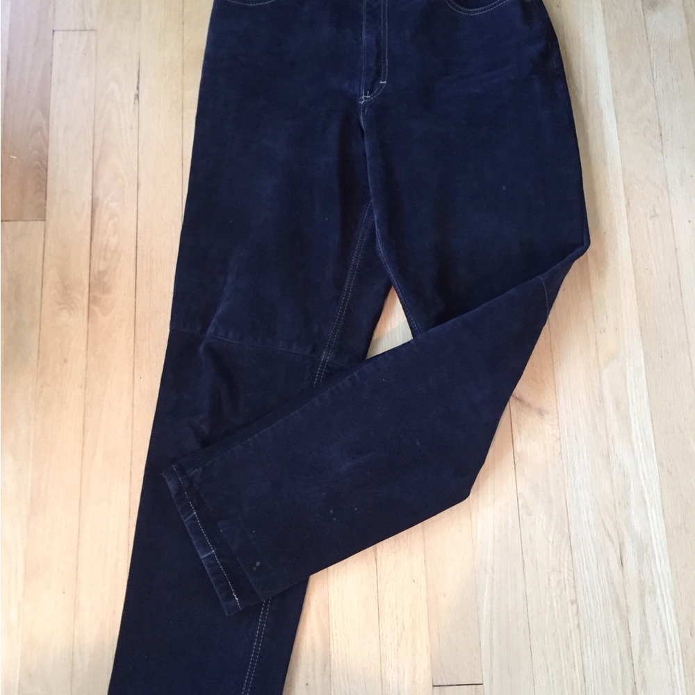 Navy Blue Suede Lined Straight Leg Pants